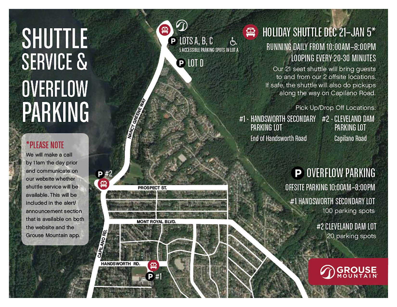 shuttle service and overflow parking map